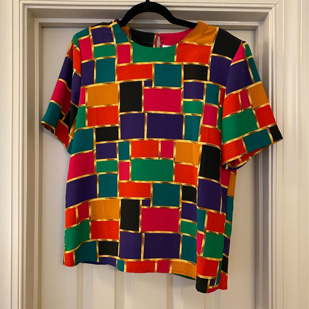 Vintage Colorful Mosaic Women's Short Sleeve Flowy Top